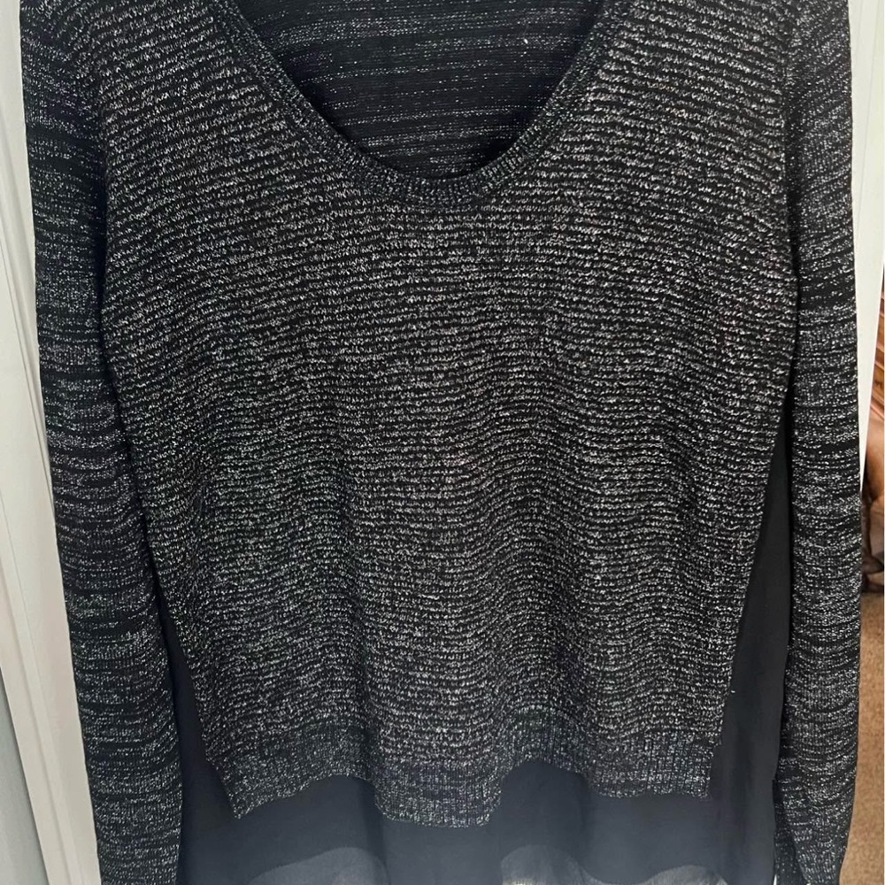 DKNY Black and Gray Crew Neck Sweater